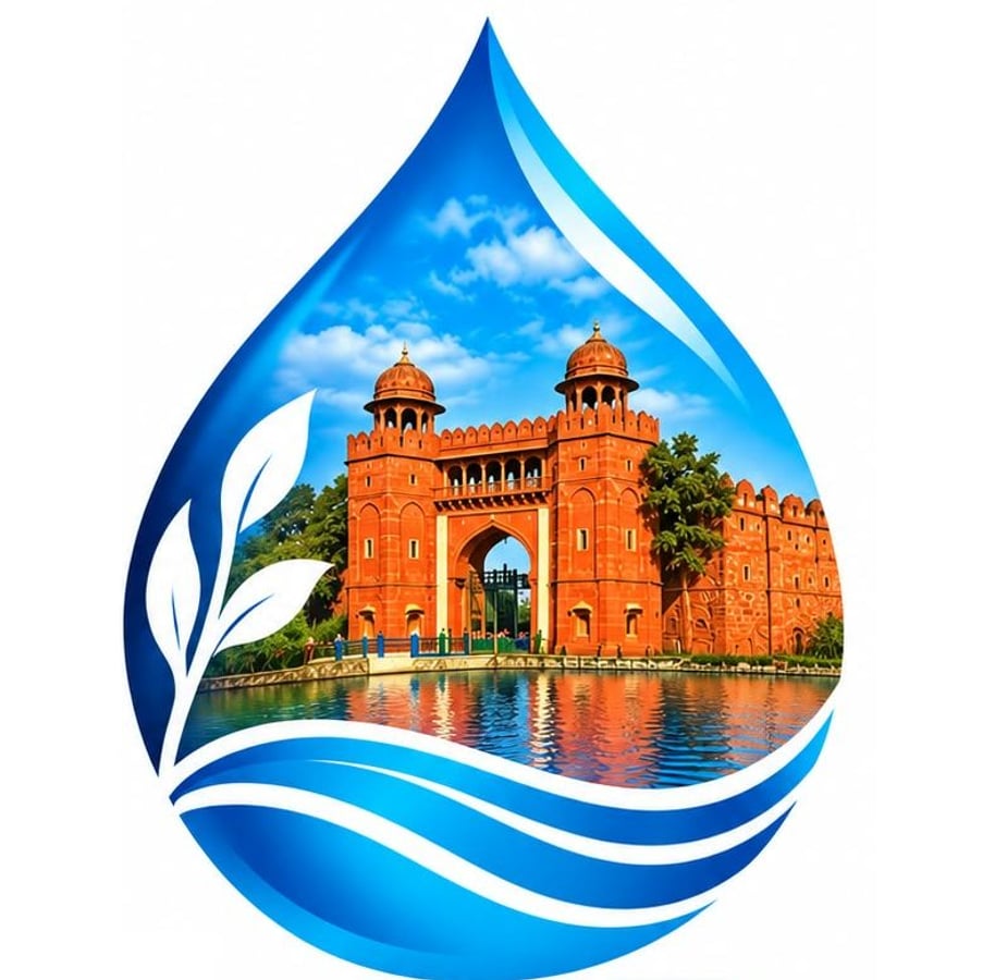 Mithila Drop emblem: a heritage gateway of Mithila reflected in water, inside a drop